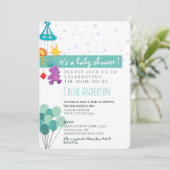 おもしろいティール（緑がかった色）及びパープル移動式ベビーシャワー招待状 招待状 (スタンド正面)