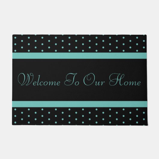 おもしろいティール（緑がかった色）水玉模様ウェルカムマット ドアマット (正面)