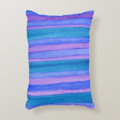 おもしろいティール(緑がかった色)、青、紫の絵を描ストライプ色 アクセントクッション (正面(垂直))