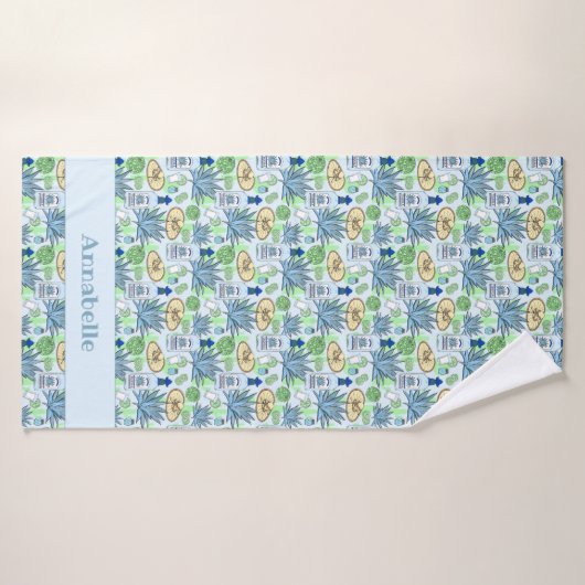 おもしろいテキラショットとブルーアガベパターン(の模様が)ある バスタオル (バスタオル)