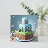 おもしろいテクノブロックスクエア子供の誕生日ケーキ カード (スタンド正面)