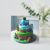 おもしろいテクノブロック子供の誕生日ケーキ カード (スタンド正面)