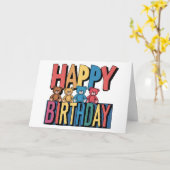 おもしろいテディカラフルベアハッピーバースデー カード (黄色い花)