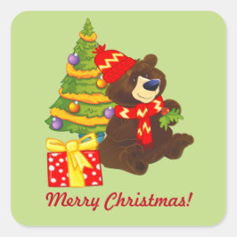 おもしろいテディベアカスタムクリスマス スクエアシール