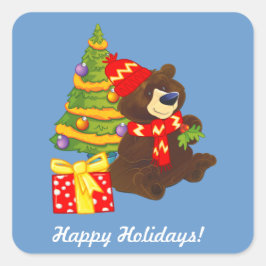 おもしろいテディベアカスタムクリスマス スクエアシール