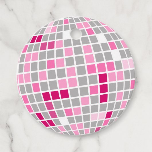 おもしろいディスコピンク&レッドディスコボールラウンドギフトラベル フェイバータグ (正面)