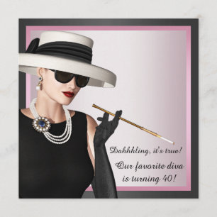 おもしろいディバ女性ズピンクとブラック40歳の誕生日 招待状