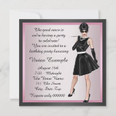 おもしろいディヴァ女性ピンクとブラック40歳の誕生日 招待状 (裏面)