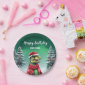 おもしろいディーノクリスマスツリー誕生日ボーイズ雪パーティー ペーパープレート (パーティー)