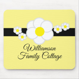 おもしろいデイジーブラックストライプイエロースクリプト マウスパッド