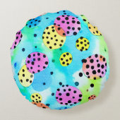 おもしろいデザインハッピーカラー水玉模様ピンクブルーキッズ ラウンドクッション (裏面)
