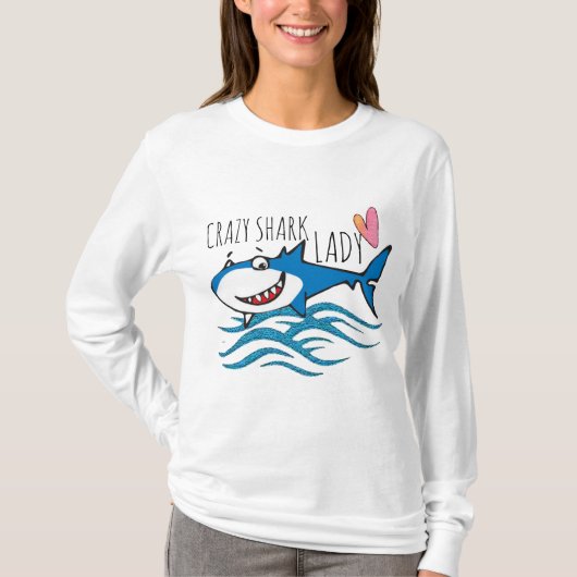 おもしろいデザイン熱狂するシャーク女子 Tシャツ (正面)