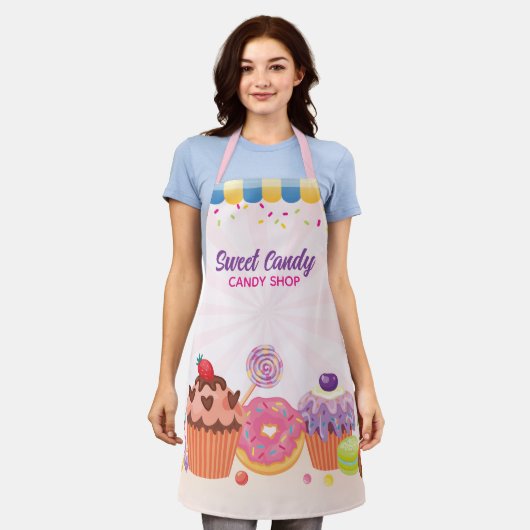 おもしろいデザートとキャンディーズキッチンエプロン エプロン (着用した状態)