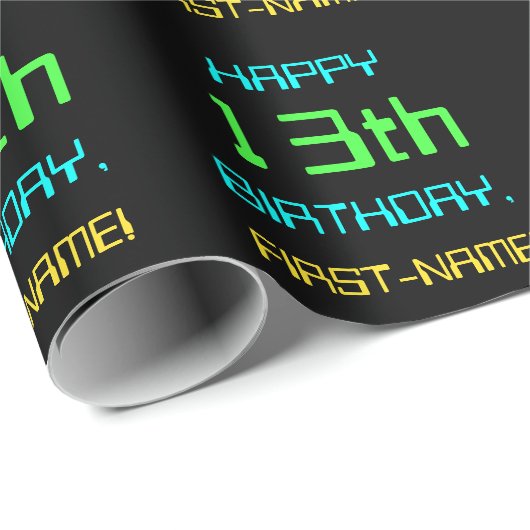 おもしろいデジタルコンピューティングをテーマにした13誕生日 ラッピングペーパー (ロールコーナー)