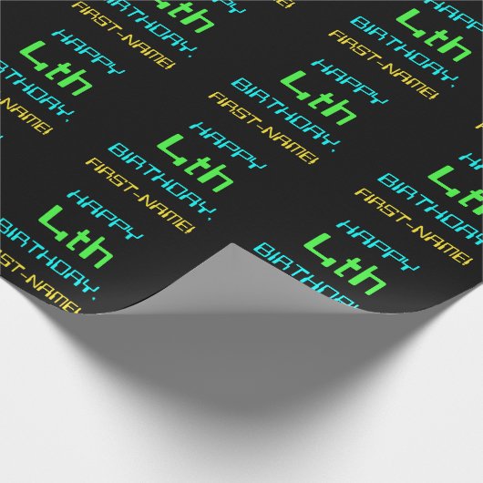 おもしろいデジタルコンピューティングをテーマにした4歳の誕生日 ラッピングペーパー (角)