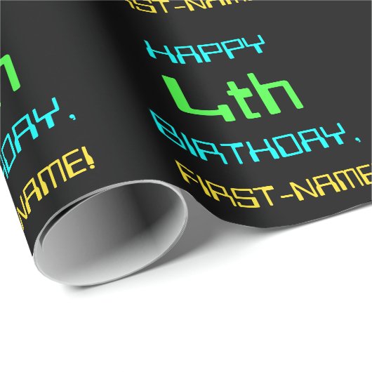 おもしろいデジタルコンピューティングをテーマにした4歳の誕生日 ラッピングペーパー (ロールコーナー)