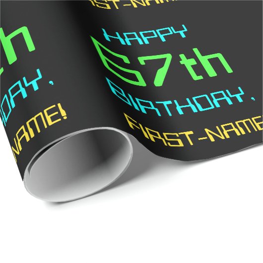 おもしろいデジタルコンピューティングをテーマにした67誕生日 ラッピングペーパー (ロールコーナー)