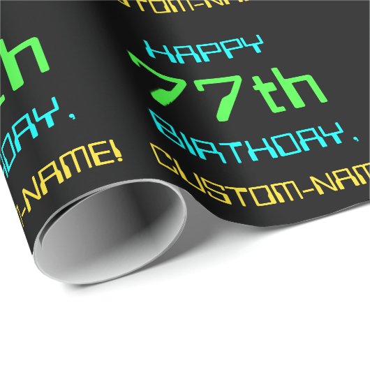 おもしろいデジタルコンピューティングをテーマにした77誕生日 ラッピングペーパー (ロールコーナー)