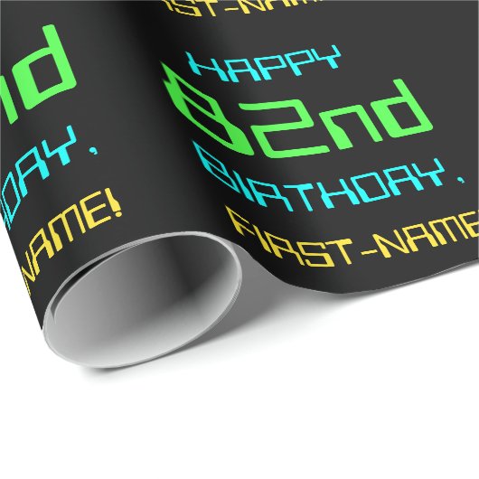 おもしろいデジタルコンピューティングをテーマにした82誕生日 ラッピングペーパー (ロールコーナー)