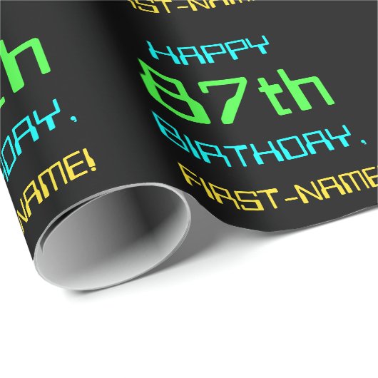 おもしろいデジタルコンピューティングをテーマにした87誕生日 ラッピングペーパー (ロールコーナー)