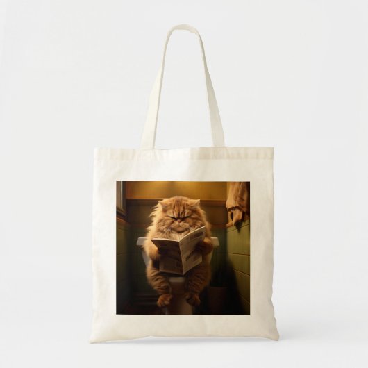 おもしろいトイレに読おける太い猫の新聞 トートバッグ (正面)
