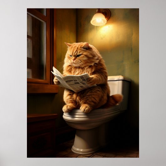 おもしろいトイレに読おける太い猫の新聞 ポスター (正面)