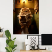 おもしろいトイレに読おける太い猫の新聞 ポスター (ホームオフィス)