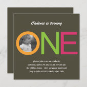 おもしろいトゥワンフォト誕生日招待状-ピンク 招待状 (正面/裏面)