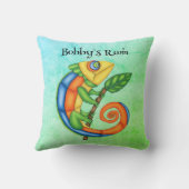 おもしろいトカゲ明るい色が青い緑に葉を付ける クッション (裏面)