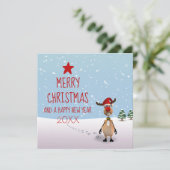 おもしろいトナカイのクリスマスツリー 招待状 (スタンド正面)