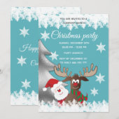 おもしろいトナカイのサンタ クリスマス 社内パーティー 招待状 (正面/裏面)