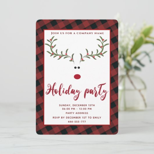 おもしろいトナカイの休日パ企業のーティー 招待状 (スタンド正面)