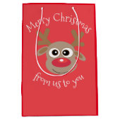 おもしろいトナカイ漫画レッドクリスマス ミディアムペーパーバッグ (正面)