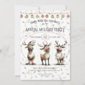 おもしろいトナカイ電球の年次休暇パーティー 招待状 (正面)