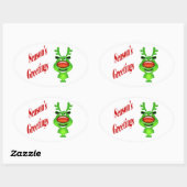 おもしろいトナカイ「シーズングリーティング」かわいい 楕円形シール (シート)