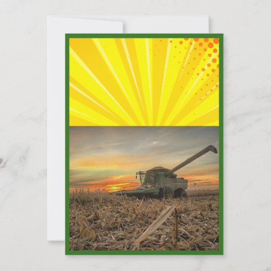 おもしろいトラクター誕生日キッズファーム機器コンバイン 招待状 (裏面)