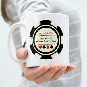 おもしろいトランプのポーカーチップブラックオフホワイトカジノ誕生日 コーヒーマグカップ