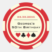 おもしろいトランプのポーカーチップ誕生日赤オフホワイト ラウンドシール (正面)
