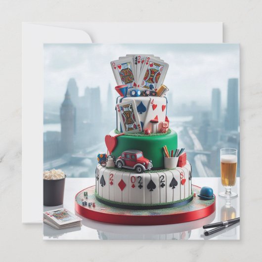 おもしろいトランプのポーカーナイト誕生祝い 招待状 (正面)