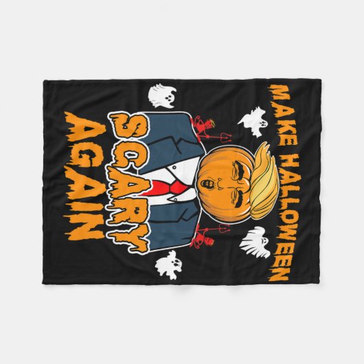 おもしろいトランプハロウィーン再びハロウィーンを怖くする フリースブランケット (正面(横))