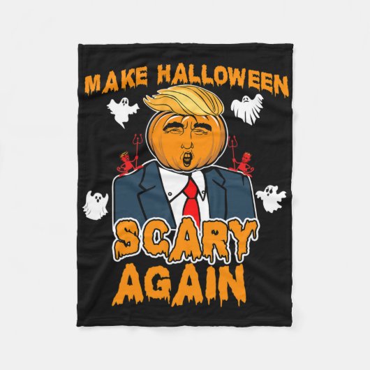 おもしろいトランプハロウィーン再びハロウィーンを怖くする フリースブランケット (正面)