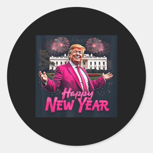 おもしろいトランプ新年パーティー2025トランプ新年 ラウンドシール (正面)