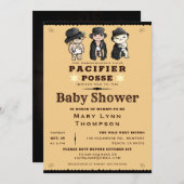 おもしろいトリプレットパシファイアポスウェスタンベビーシャワー 招待状 (正面/裏面)