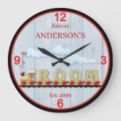 おもしろいトレインルームボーイズウォールクロック ラージ壁時計 (正面)