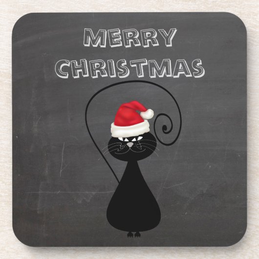 おもしろいトレンディーかわいいサンタ猫クリスマスチョークボード コースター (正面)