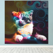 おもしろいトレンディーカラフルキャットアート キャンバスプリント (インサイチュ (ウッドフロア))