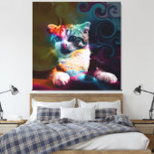 おもしろいトレンディーカラフルキャットアート キャンバスプリント (インサイチュ (寝室))
