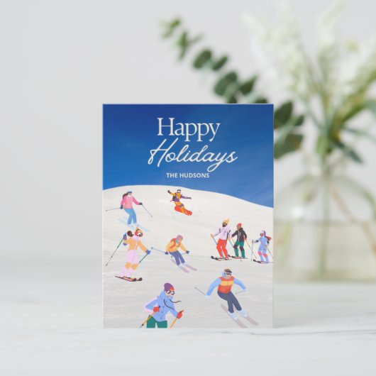 おもしろいトレンディーハッピーホリデイズスキーリゾート シーズンポストカード (スタンド正面)
