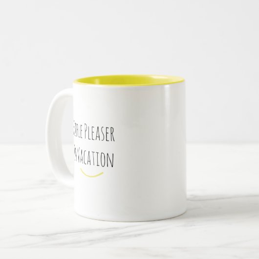 おもしろいトレンディーモダンピープルプレジャーコーヒーマグ ツートーンマグカップ (正面左)