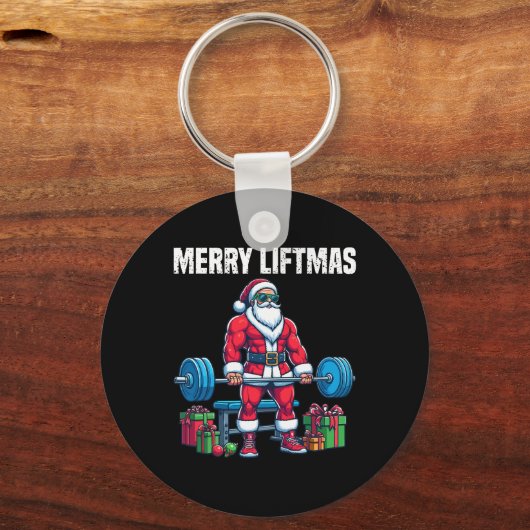 おもしろいトレーニングリフティングクリスマスサンタスクアットジムボー キーホルダー (正面)